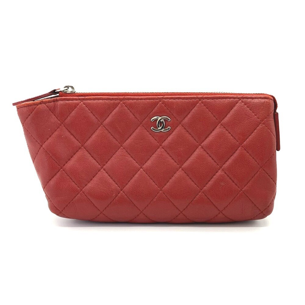 Chanel Matelassé Lambskin Pouch, Red, A69259, Serial Number 17-series.